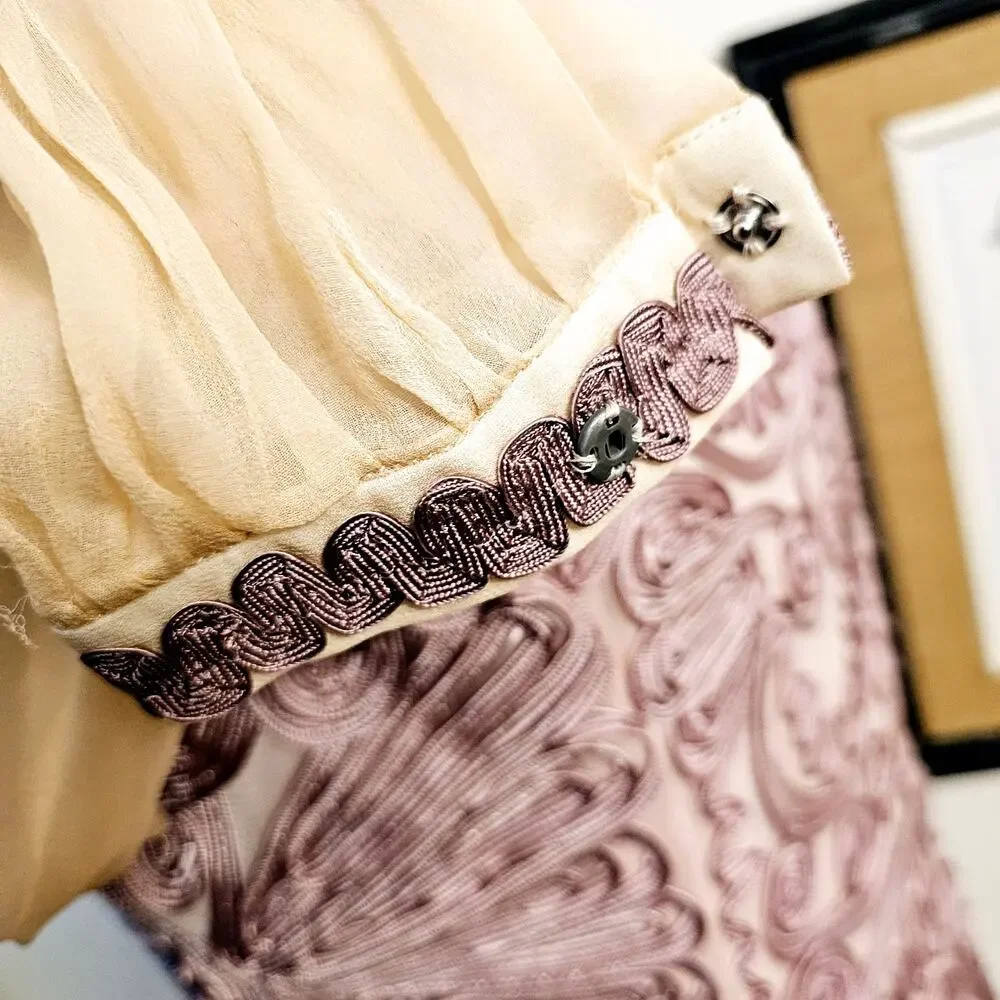 JS Collection RARE Soutache Purple Lace Sheer Sleeve Midi Flute Dress $350 Sz 12 - Picture 10 of 10